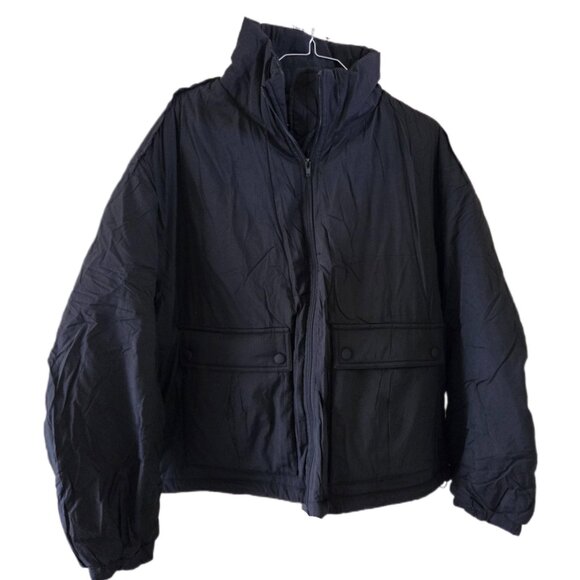 New Meikulo Womens Black Cropped Puffer Jacket Warm Long Sleeve Zip Up - Picture 1 of 3